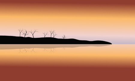 Silhouette of dry tree in islands at the sunsetのイラスト素材
