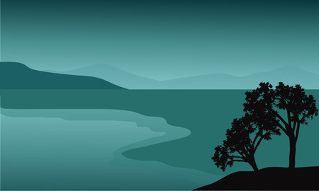 Silhouette of tree in the beach with green backgroundsのイラスト素材