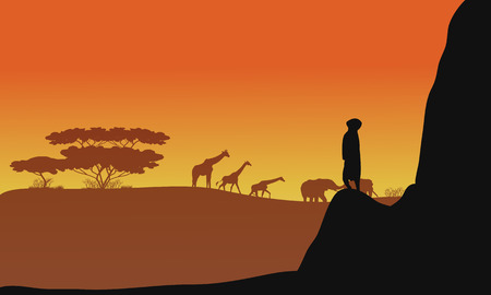 Silhouette of animals africa in the hillsのイラスト素材