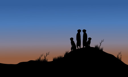 Meerkat silhouette in the hills at nightのイラスト素材