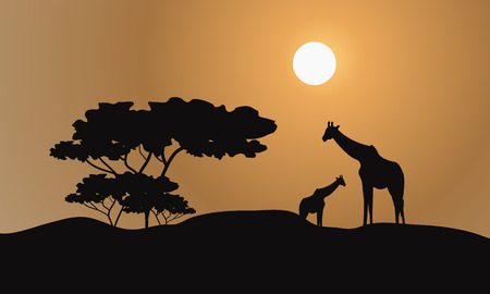 Giraffe silhouette in hills a very beautifulのイラスト素材