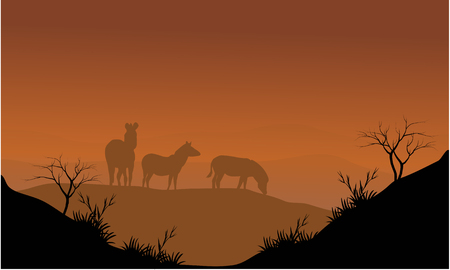 Zebra silhouette in hills with brown backgroundsのイラスト素材