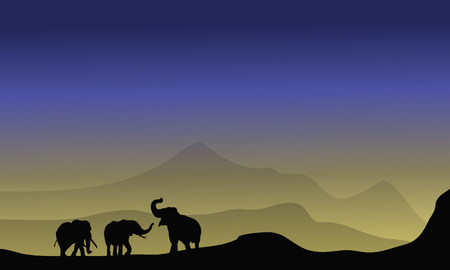 Elephant silhouette in desert at the nightのイラスト素材