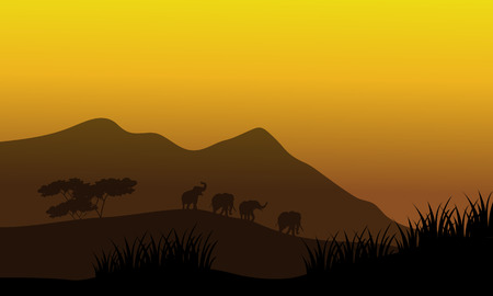 Elephant in hills scenery at the afternoonのイラスト素材