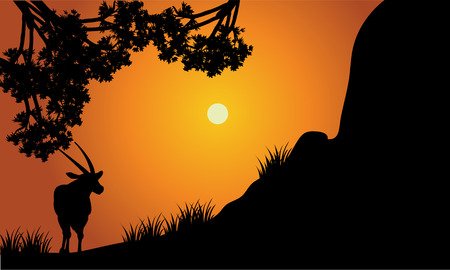 Single antelope silhouette scenery at the sunsetのイラスト素材