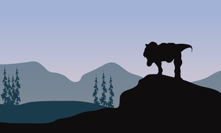 Silhouette of one tyrannosaurus in the hillsのイラスト素材