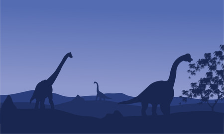 Silhouette of brachiosaurus with blue backgrounds in hillsのイラスト素材
