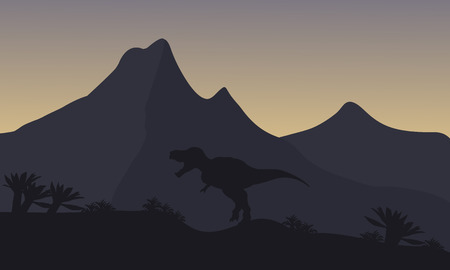 Silhouette of single brachiosaurus in mountain at the nightのイラスト素材