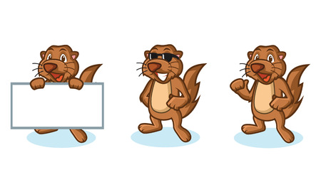 Brown Sea Otter Mascot happy, pose and bring boardsのイラスト素材