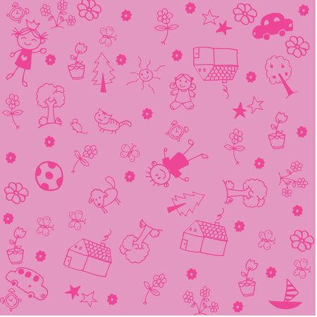 Wallapaper kids doodle art with pink backgroundsのイラスト素材