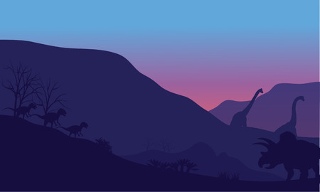 Silhouette of dinosaur in park at the afternoonのイラスト素材