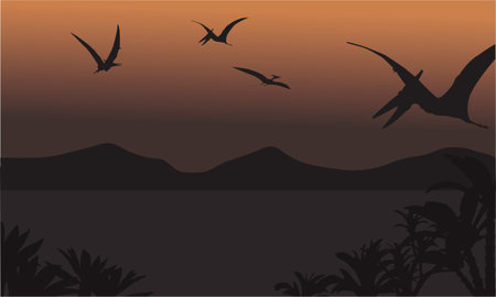 pterodactyl fly at the night scenery with brown backgroundsのイラスト素材