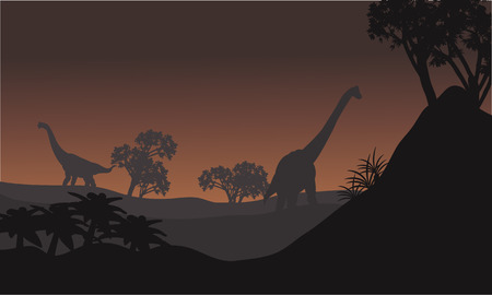 Landscape brachiosaurus at night with brown backgroundsのイラスト素材