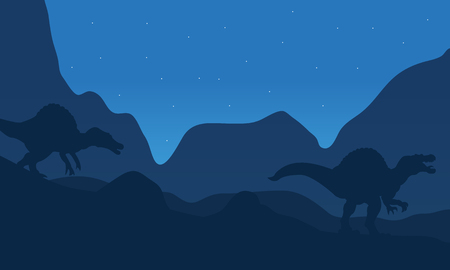 Landscape spinosaurus at the night with blue backgroundsのイラスト素材