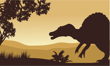 Landscape of spinosaurus in hills with brown backgroundsのイラスト素材