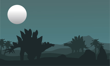 stegosaurus and moon silhouette at the nightのイラスト素材
