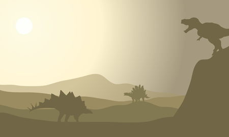Silhouette of stegosaurus in desert with grayのイラスト素材