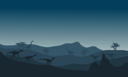 eoraptor silhouette in hills with blue backgroundsのイラスト素材