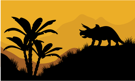 Single triceratops in fields scenery at the sunsetのイラスト素材