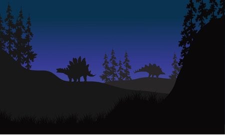 stegosaurus in fields scenery at night vector illustrationのイラスト素材