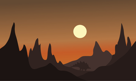 Silhouette of one ankylosaurus at afternoon with brown backgroundsのイラスト素材
