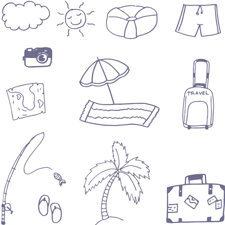 Holiday in beach doodle vector art with hand drawのイラスト素材