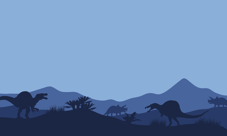 Silhouette in fields spinosaurus with blue backgroundsのイラスト素材