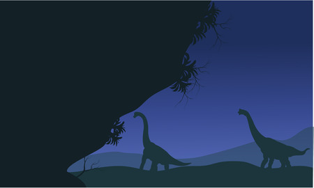 At night silhouette of brachiosaurus scenery beautifulのイラスト素材