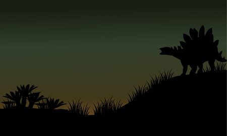 Silhouette of stegosaurus in fields scenery at the nightのイラスト素材