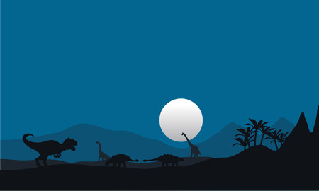 At night silhouette of dinosaur with moonのイラスト素材