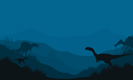 Silhouette of Spinosaurus and Megapnosaurus at the nightのイラスト素材