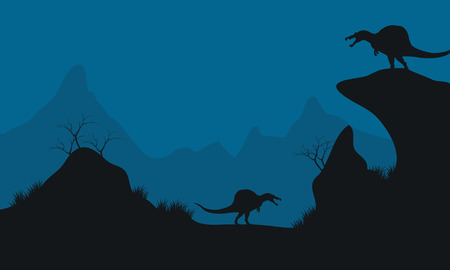 Landscape of Stegosaurus in hills at the nightのイラスト素材