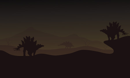 At night Stegosaurus in hills scnery silhouette a very beautifulのイラスト素材
