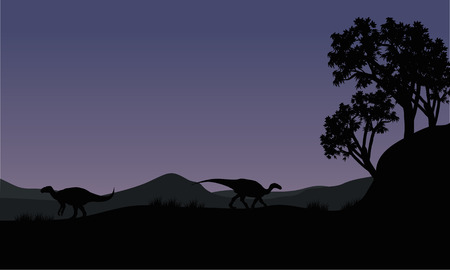 Silhouette of two Iguanodon in the fieldsのイラスト素材