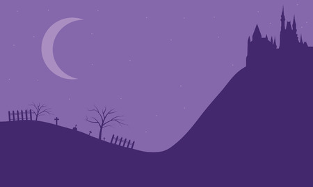 Halloween castle on the hills with purple backgroundsのイラスト素材