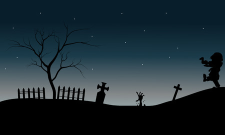 Zombie walking in tomb halloween at nightのイラスト素材