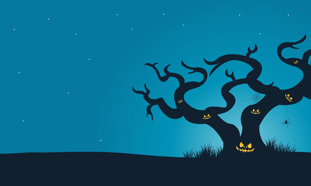 Halloween scary dry tree silhouette with blue backgroundsのイラスト素材