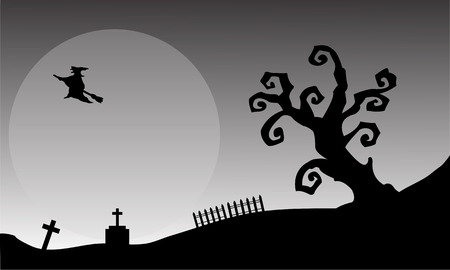 Witch flying halloween backgrounds with gray backgroundsのイラスト素材