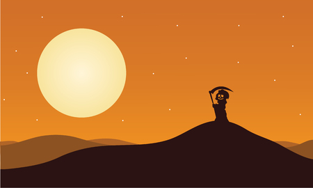 Silhouette of halloween warlock in hills illustrationのイラスト素材