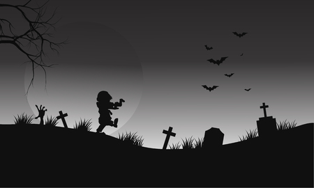 Halloween zombie and bat on gray backgrounds illustrationのイラスト素材