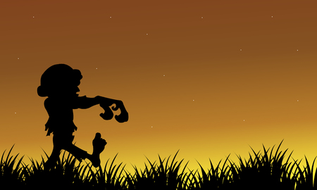 Silhouette of zombie walking Halloween scary illustrationのイラスト素材