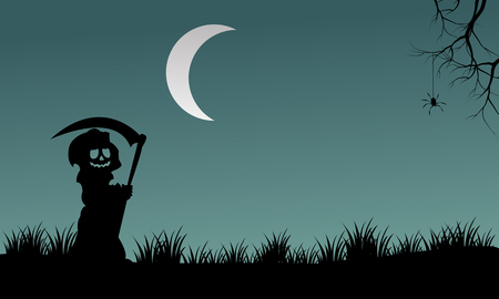 Halloween warlock silhouette at night vector illustrationのイラスト素材