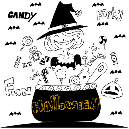 Cute Witch Halloween with hand draw vector illustrationのイラスト素材