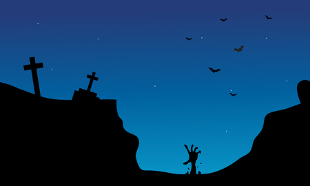 Hand zombie and tomb Halloween scenery vector artのイラスト素材