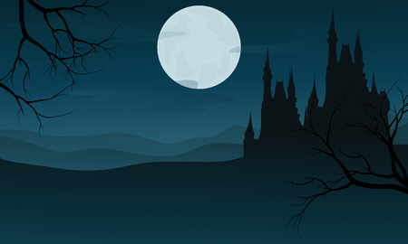 Silhouette of Halloween big castle at night scaryのイラスト素材