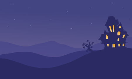 Halloeen castle scenery at night vector illustrationのイラスト素材