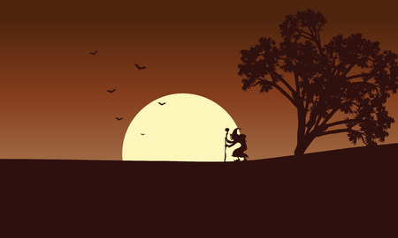Witch and moon backgrounds Halloween vector illustrationのイラスト素材