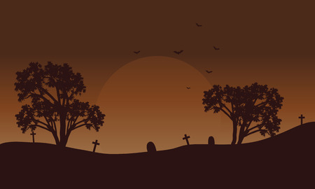 Brow backgrounds Halloween tomb and bat silhouette illustrationのイラスト素材