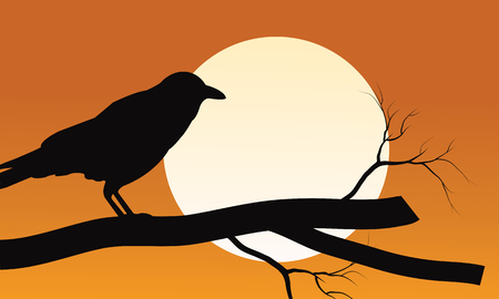 Halloween crow silhouette and moon backgrounds illustrationのイラスト素材