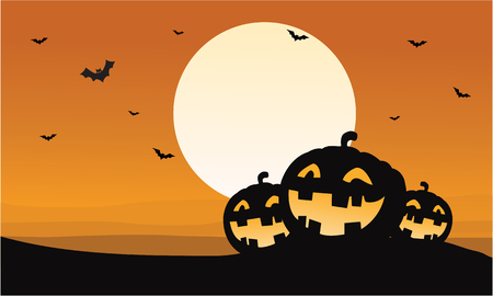 Silhouette of pumpkins and bat Halloween illustrationのイラスト素材